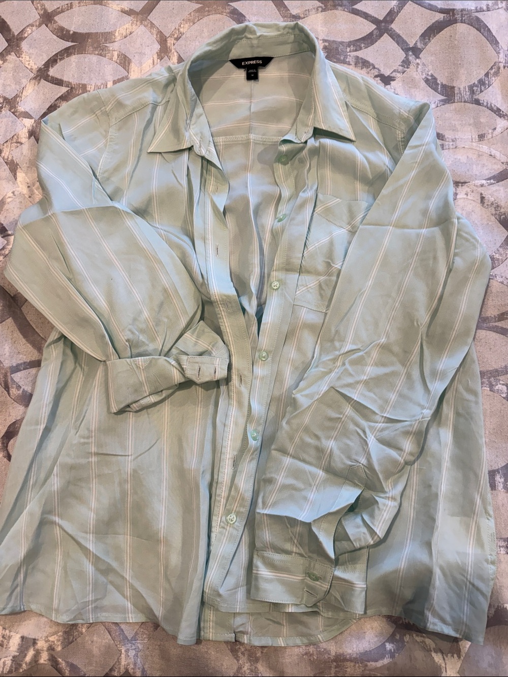 Express Men’s Mint Green Striped Button-Down Shirt